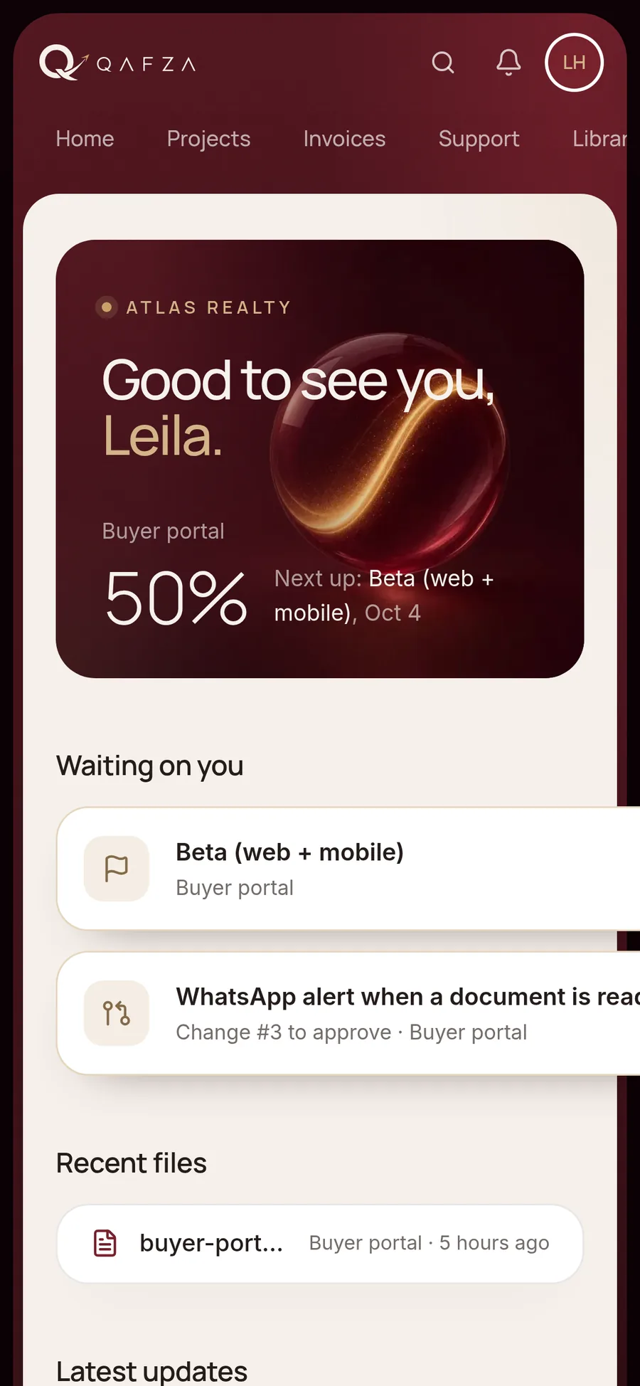 The client portal on a phone