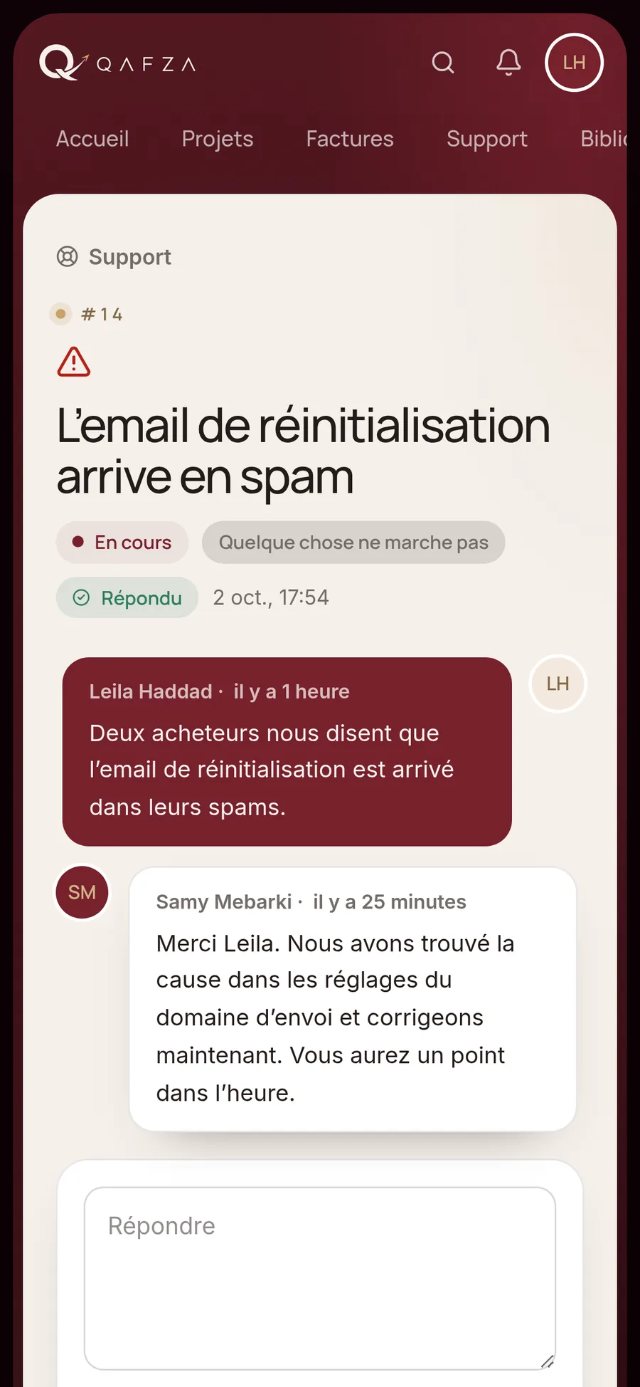 Une demande de support sur téléphone