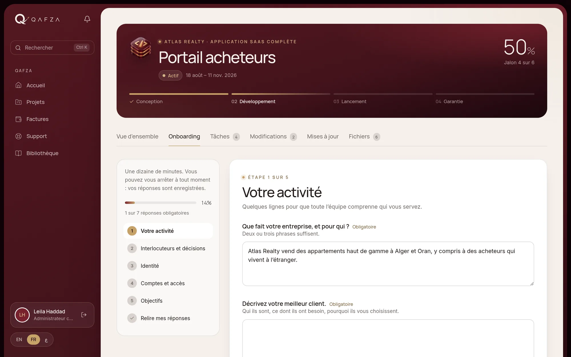 Onboarding: Présentez-nous votre activité