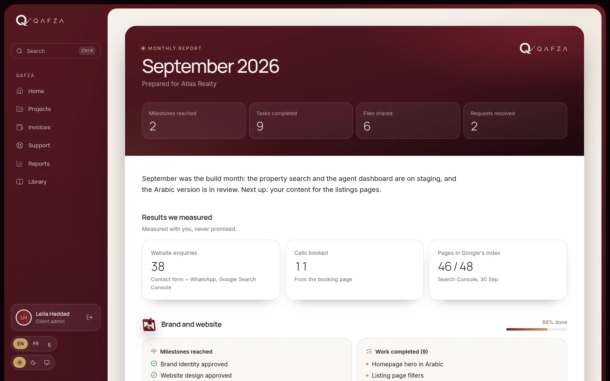 Reports: A monthly report per client