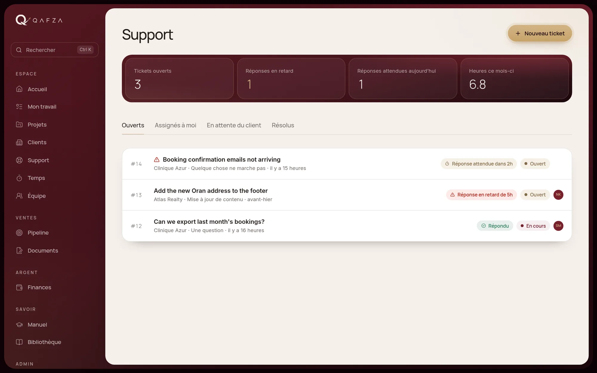 Support: Des demandes avec délai de réponse