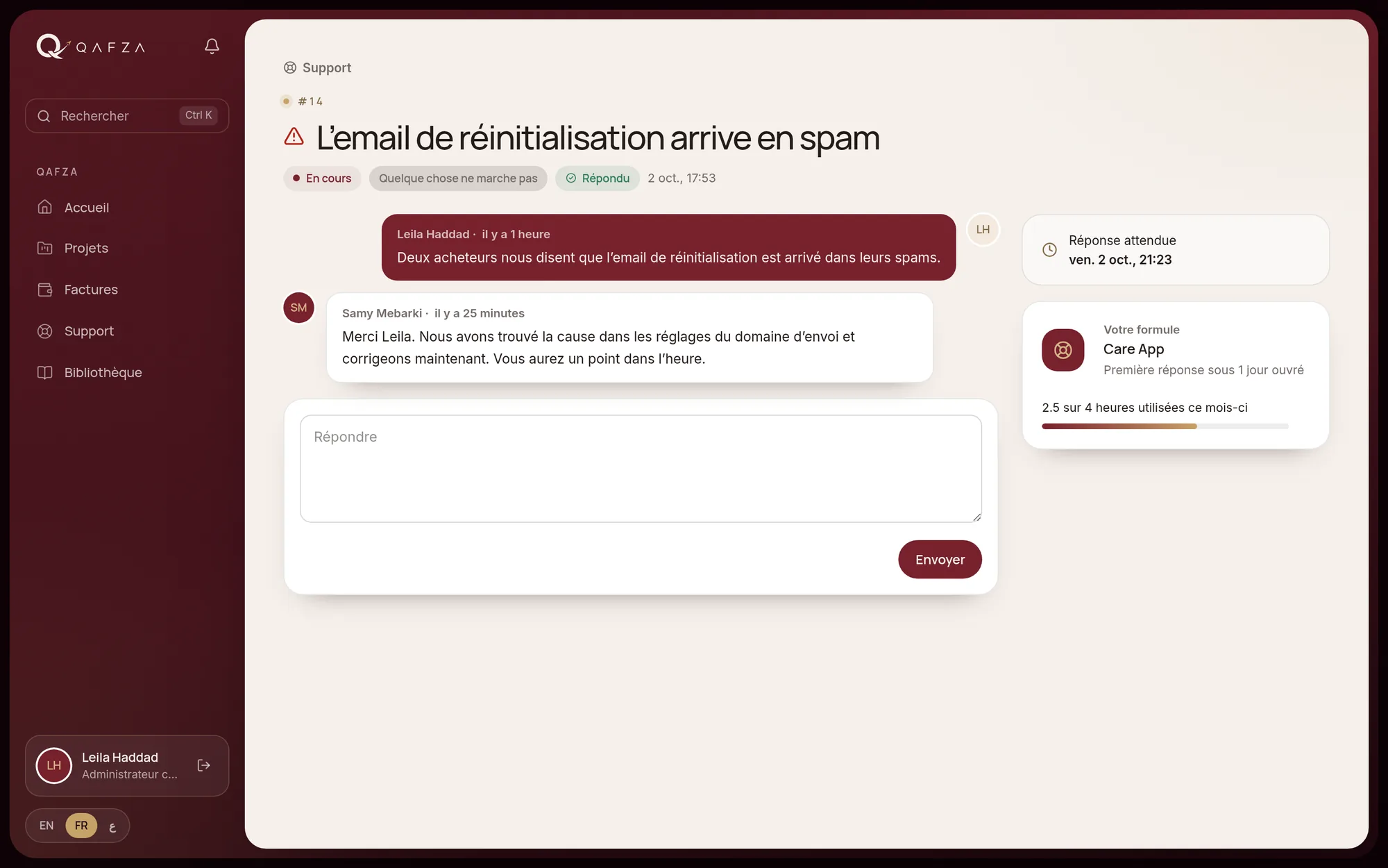Support: Des demandes avec un délai de réponse